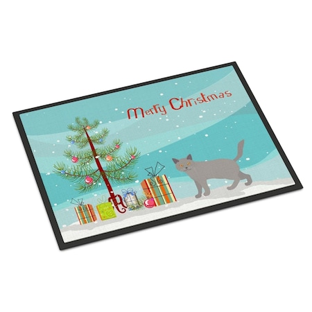 Carolines Treasures 24 x 36 in. Chartreux No.2 Cat Merry Christmas Indoor or Outdoor Mat CK4583JMAT